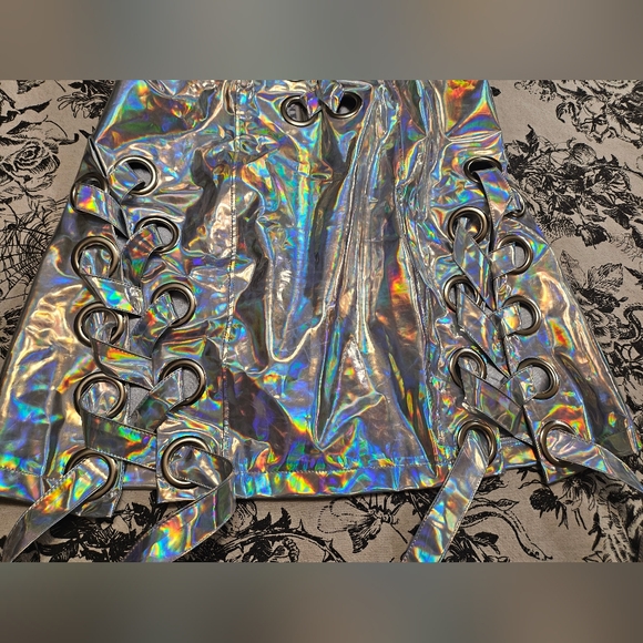 Dolls Kill Club Exx Holographic Silver Patent Leather Mini - Picture 4 of 14